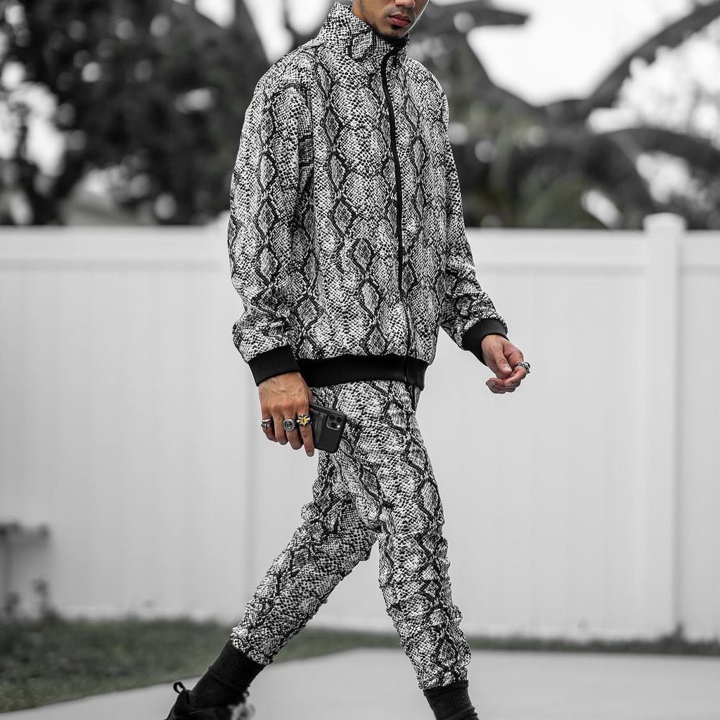Fashion street style printed high neck sports suit