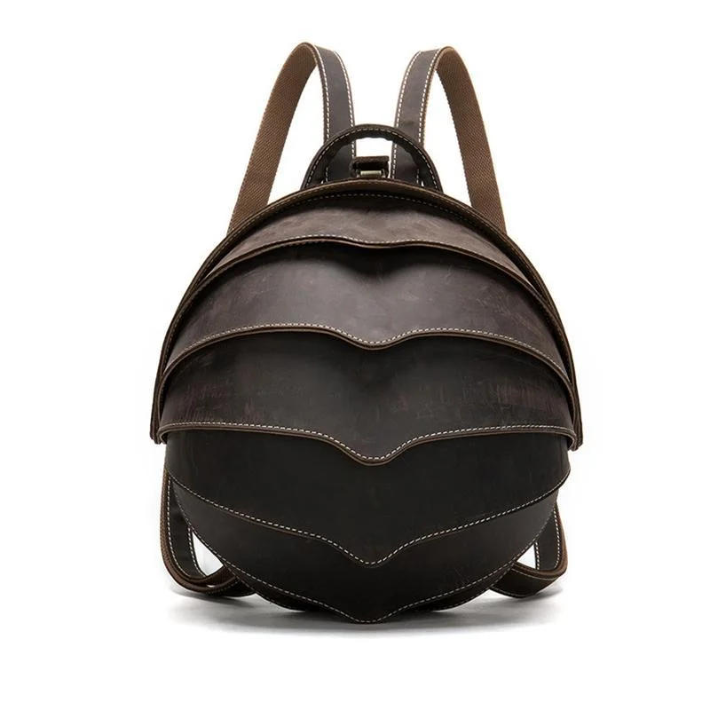 Cool Retro Beetle Shaped Genuine Leather Handmade  Flap Cover Rucksack