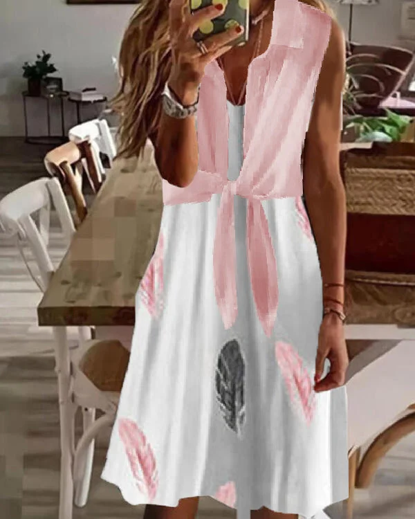 Fake Two Piece Waist V Neck Chiffon Coat Dress