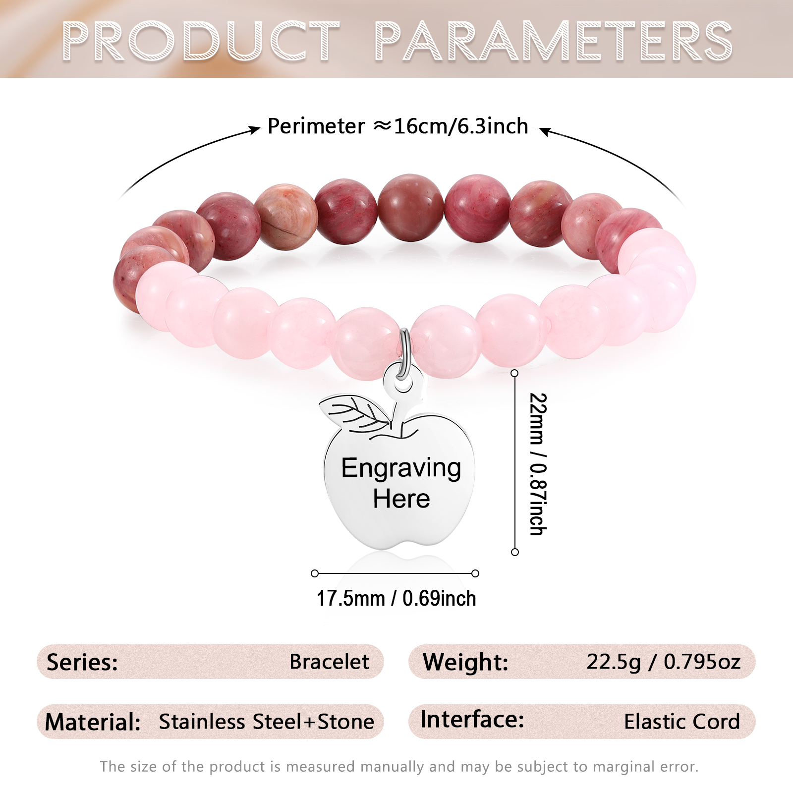 Braccialetto di pietre naturali con 1 testo personalizzato multicolori da scegliere
