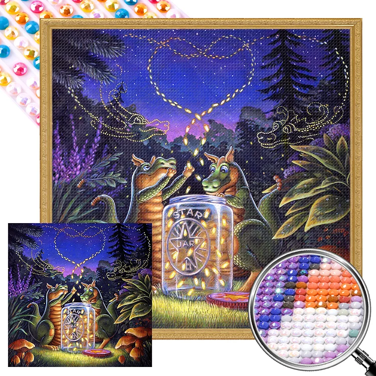 Little Dragons And Fireflies 40*40CM (Canvas) Full AB Round Drill Diamond Painting gbfke