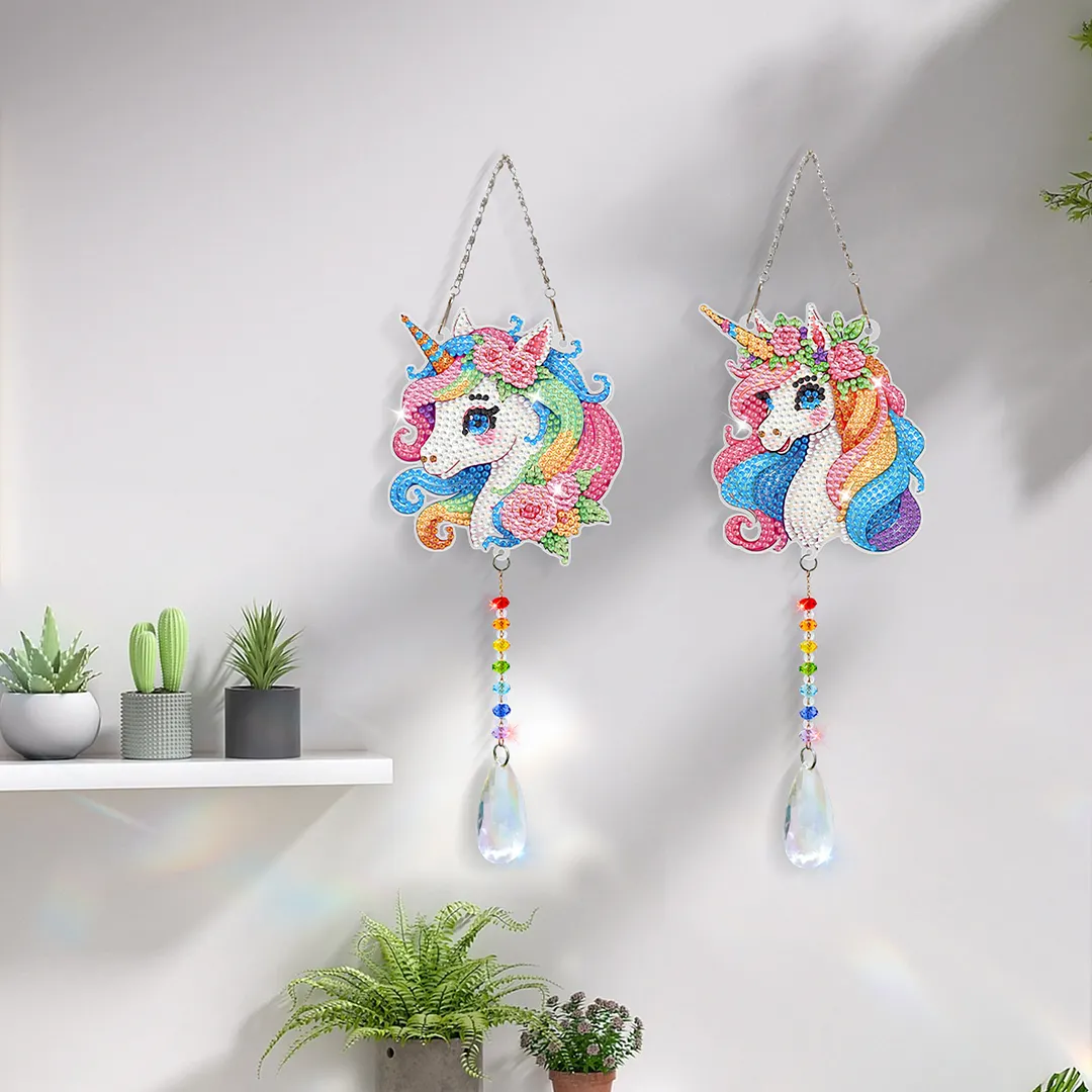 2Pcs Flying Horse DIY Double-Sided Diamond Painting Hanging Kits Diamond Painting Suncatcher Craft Kit for Home Garden Wall Decor Gift