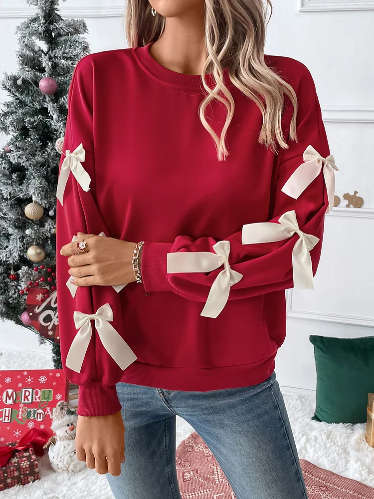 Only Christmas Lace Bow Pullover Sweater  Stunahome.com