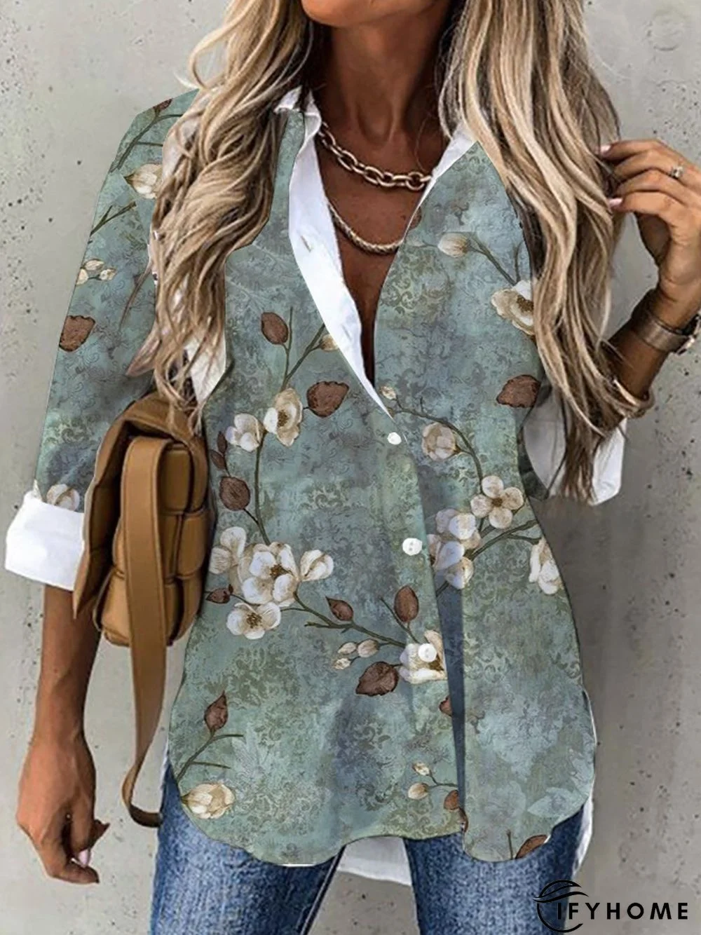 Casual Shirt Collar Floral Loose Blouse | IFYHOME