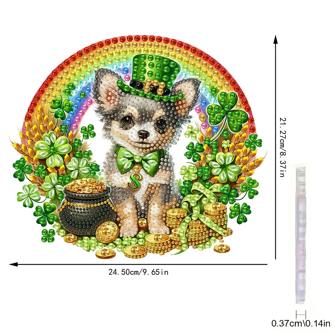 St Patricks Day Dog DIY 2D Flat Acrylic Diamond Painting Kits 5D Diamond Art Painting Window Pendants for Home Garden Wall Decoration