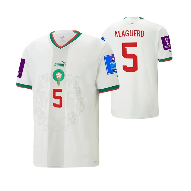 Morocco Nayef Aguerd 5 Away Shirt Kit World Cup 2022