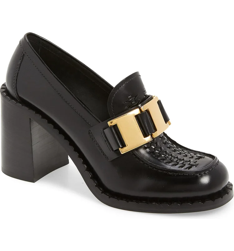 Custom Black Block Heel Loafers Vdcoo