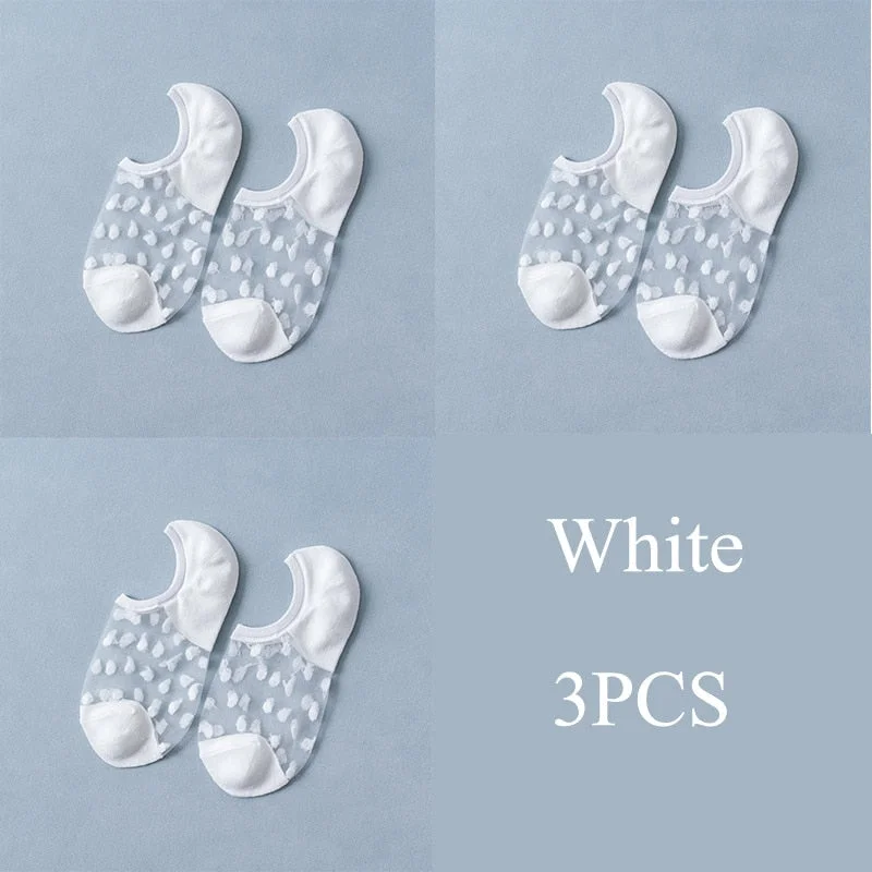 3 Pairs/Set Crystal Lace Socks Summer Women Transparent Lace Silk Flower Girls Elastic Invisible Short Boat Socks Female Sox