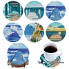 6Pcs/set Diamond Painting Wooden Bridge Coaster Cup Cushion With Holder