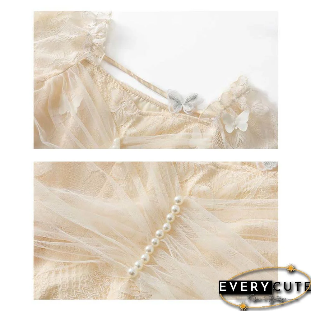 Bow Knot Butterfly Tulle Crop Top T-Shirt Fishtail Denim Skirt Two Pieces Set