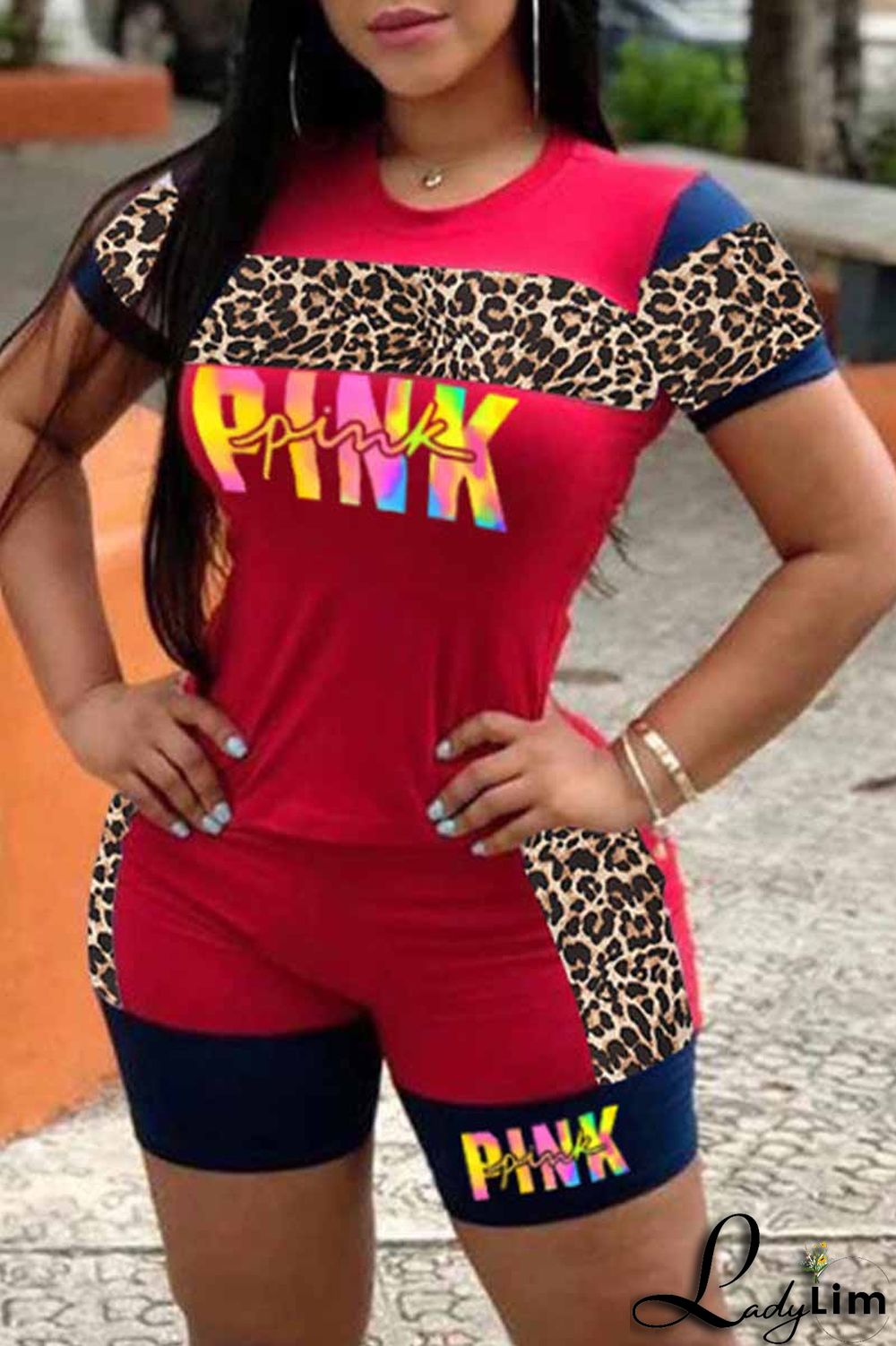 Yellow Casual Street Print Patchwork Letter O Neck Short Sleeve Two Pieces