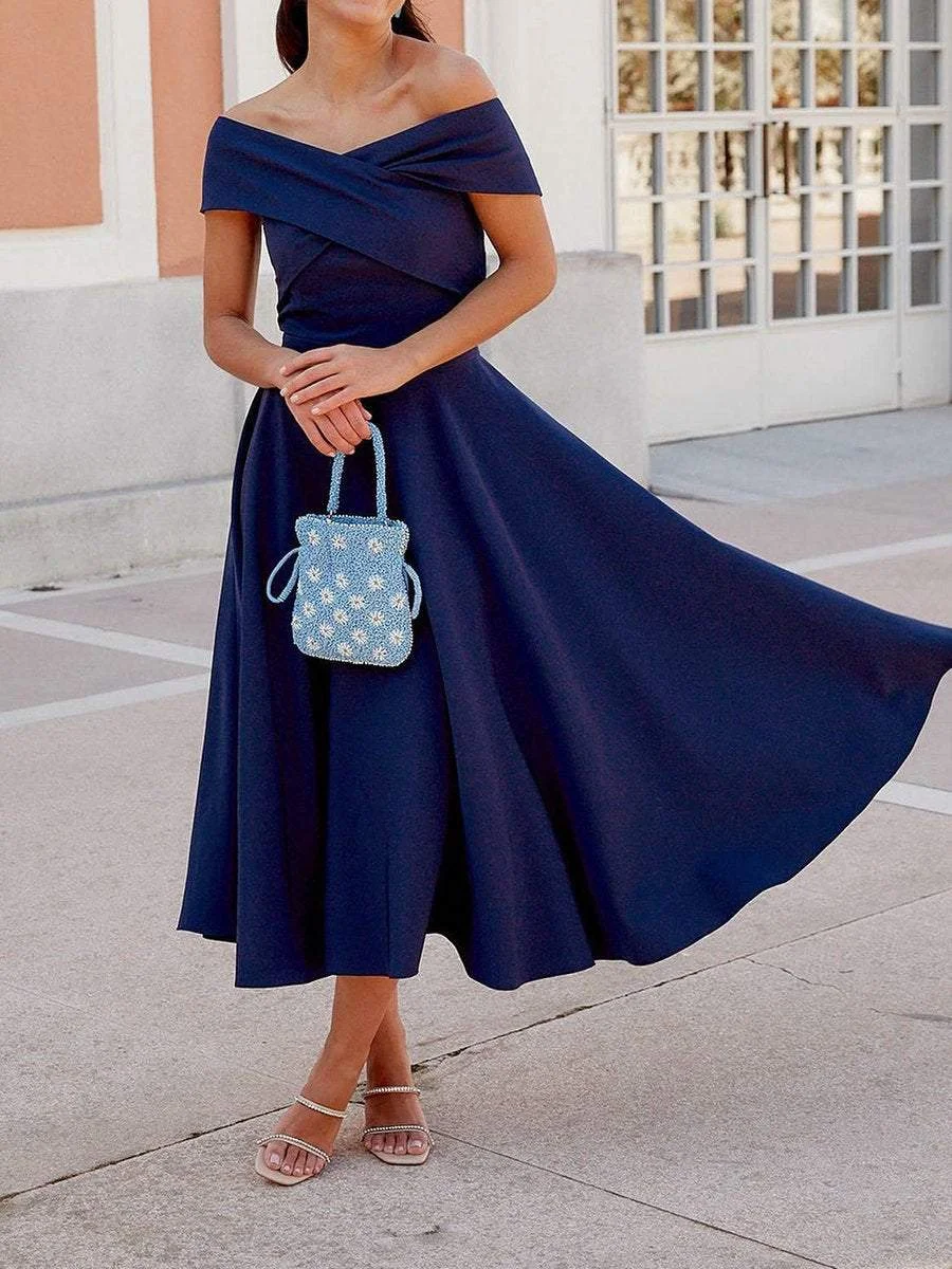 Elegant Solid A-Line Midi Dress