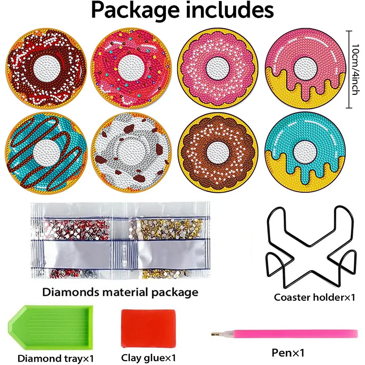 10PCS Diamond Painting Coasters Kit with Holder DIY Animals Paw
