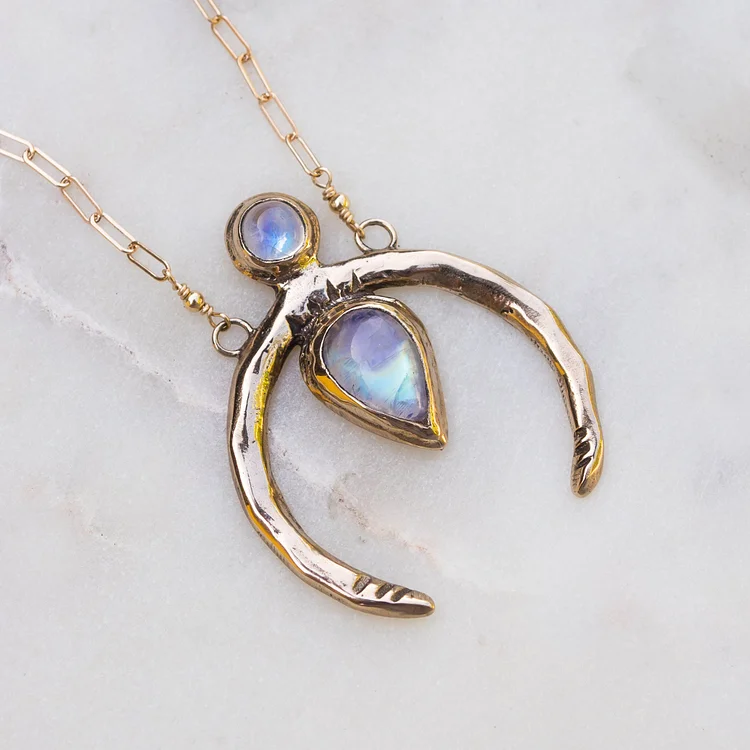 Gold Crescent Moonstone Necklace