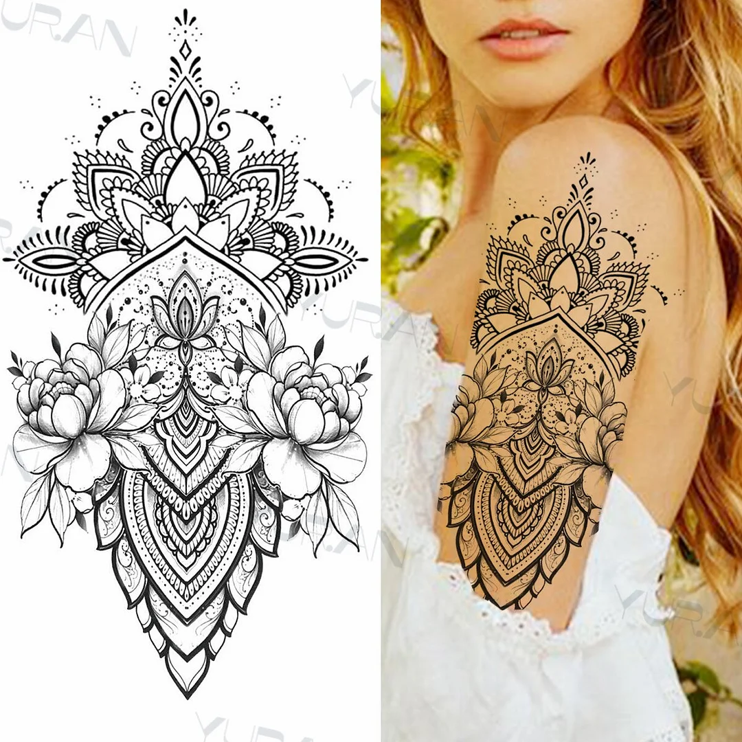 Sdrawing Catcher Rose Flower Temporary Tattoos For Women Adult Henna Moon Feather Owl Fake Tatoos Realistic Sexy Chest Tattoo Paste