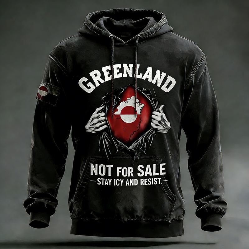 Men's Retro Greenland Not For Sale, Stay Icy And Resist Hoodie artswardrobe