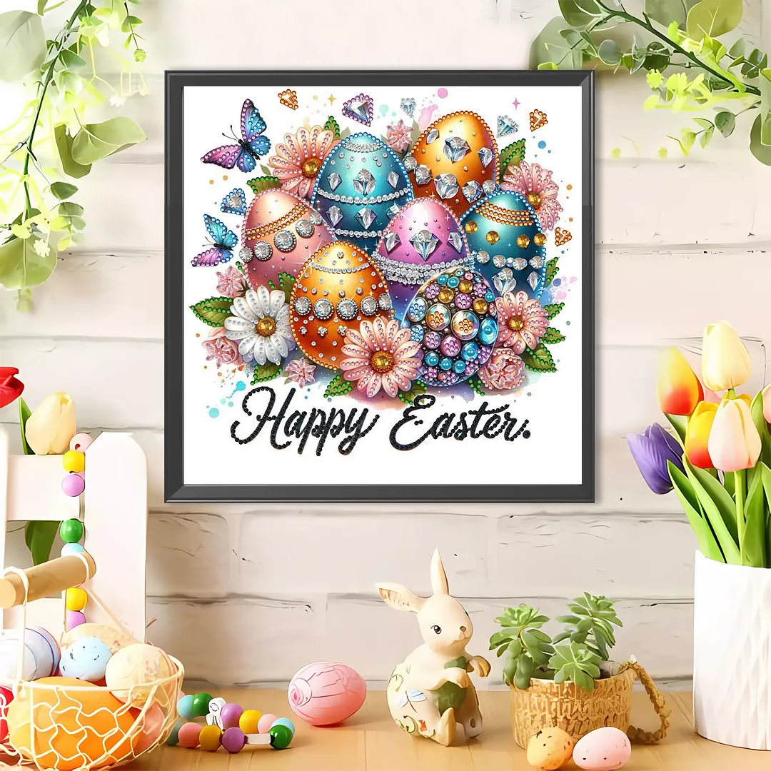 Happy Easter Special Shaped 5D DIY Partial Drill Diamond Painting Kits for Adults Beginners Home Decor Diamonds Dots Gem Art Kits 11.81x11.81inch