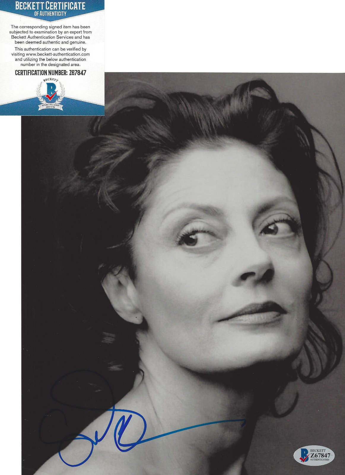 SUSAN SARANDON SIGNED 'BULL DURHAM' 8x10 MOVIE Photo Poster painting C ACTRESS BECKETT BAS COA