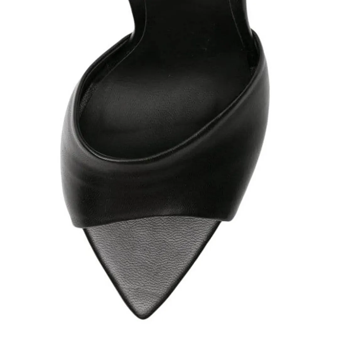 Vegan Leather Clear Flared Heel Classic Slip-On Sandals in Black