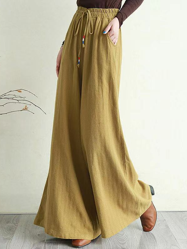 Loose Drawstring Elastic Waist Solid Color Casual Pants