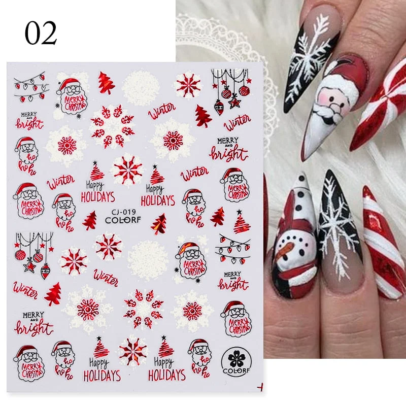 Winter Xmas 3D Nail Sticker Christmas Elk Santa Snowflake Rabbit Cartoon Slider Design Polish Nails Decals Nail Art DIY Decor-Nail Inspo