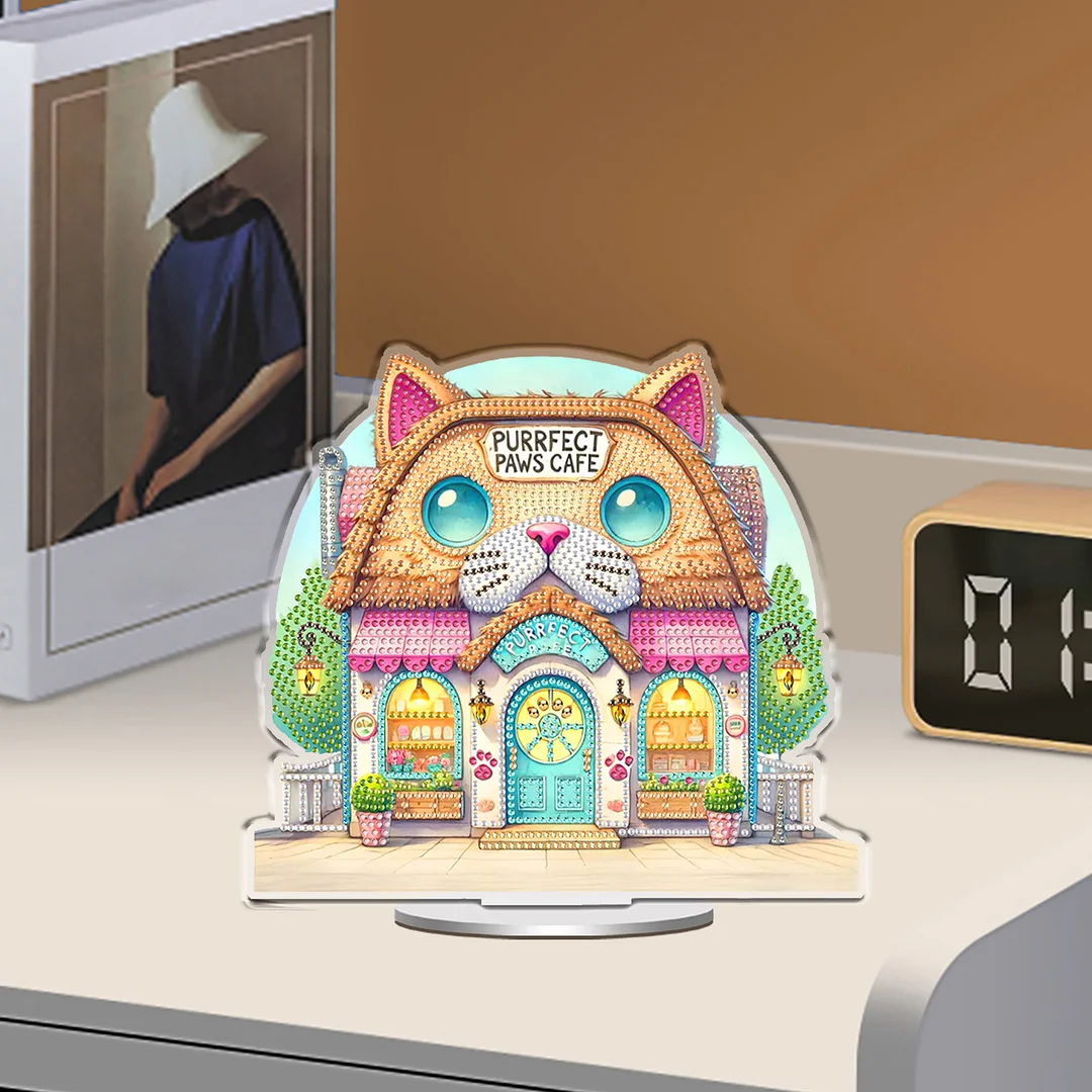 Cat House DIY 2D Flat Acrylic Desktop Diamond Art Kit 24x22cm Desktop Decor