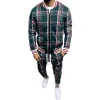Men's Plaid Cardigan Jacket Trousers Sports Suit
