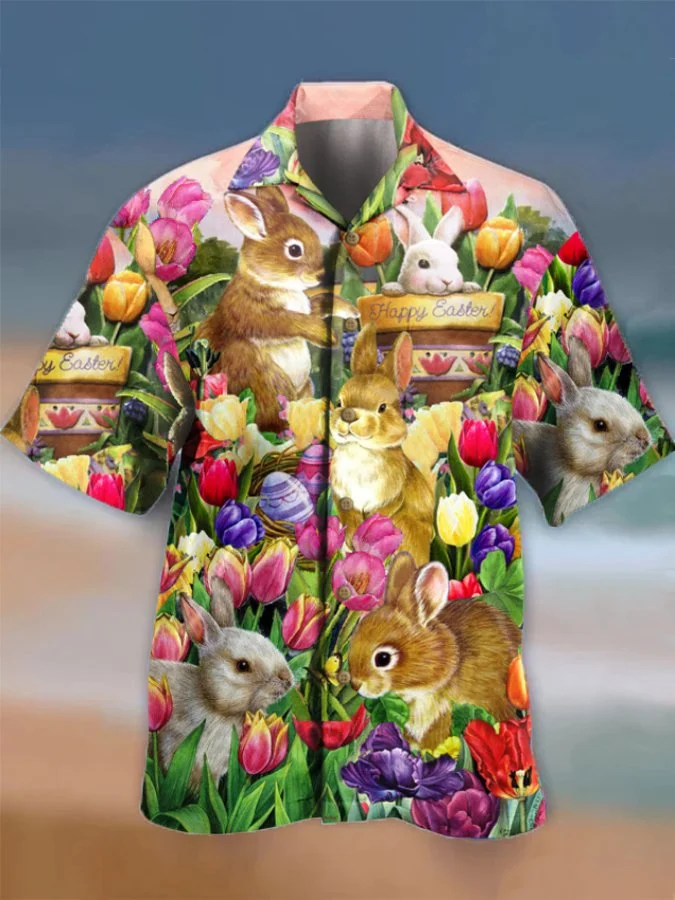 Mens Cute Bunny Easter Hawaiian Shirt