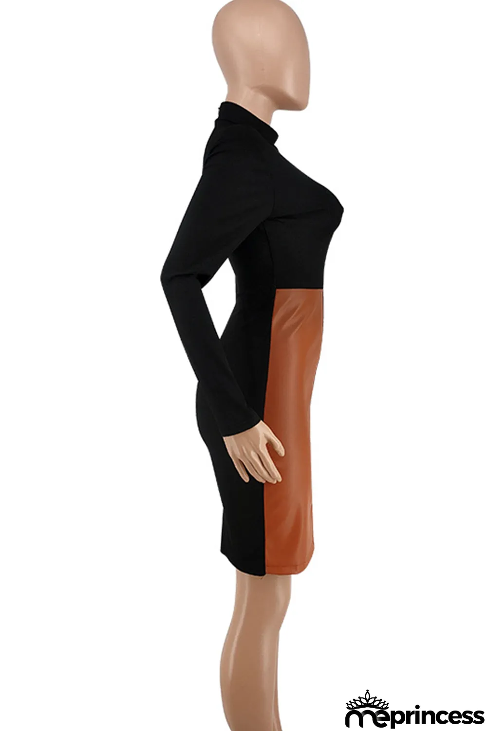 Red Fashion Sexy Patchwork Hollowed Out Asymmetrical O Neck Long Sleeve Dresses
