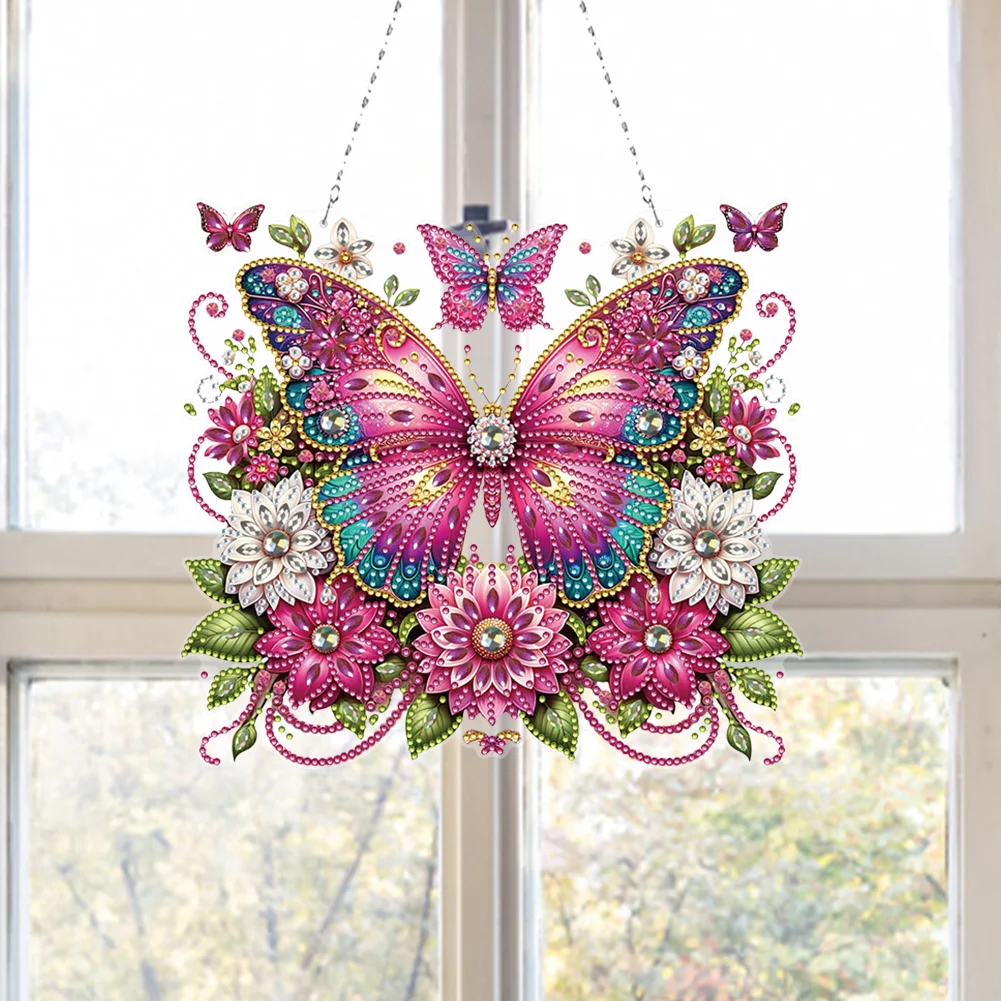DIY Flowers Butterfly Diamond Painting Hanging Pendant DIY Diamond Ornaments Wall Decor Home Decor Gift Idea