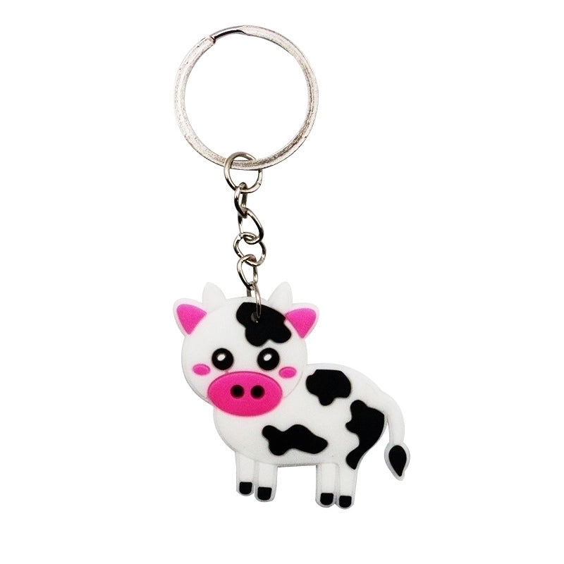 PVC Cartoon Keychain Farm Animal Rabbit Cute Keychain Metal Key Ring Party
