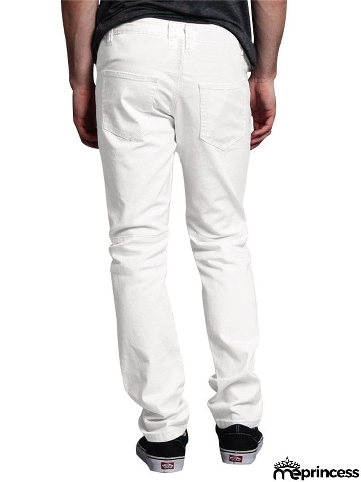Men's Personality Leather Splicing Straight Leg Pants