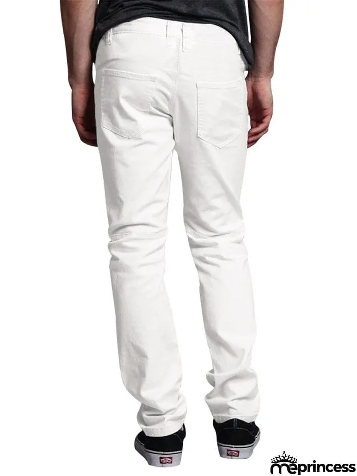 Men's Personality Leather Splicing Straight Leg Pants