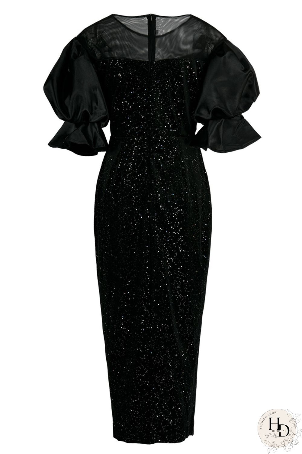 Black Casual Elegant Print Embroidered Split Joint O Neck One Step Skirt Dresses