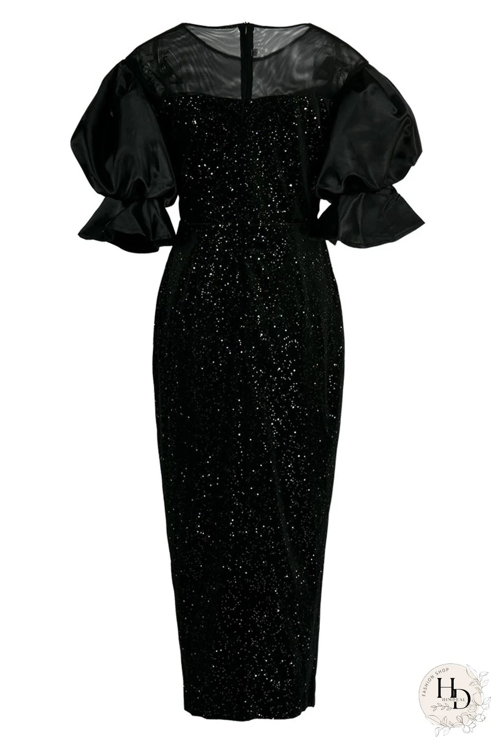 Black Casual Elegant Print Embroidered Split Joint O Neck One Step Skirt Dresses