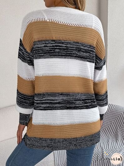 Openwork Striped Open Front Cardigan