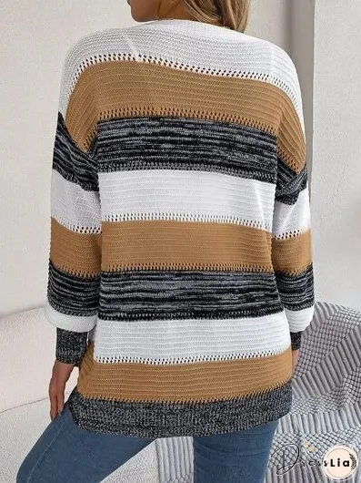 Openwork Striped Open Front Cardigan