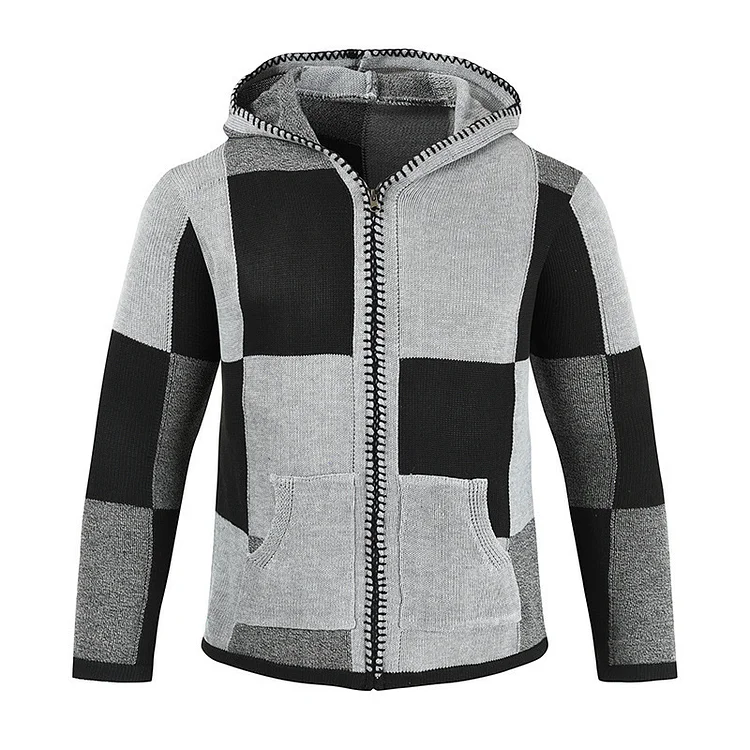 Men's Outdoor Casual Hooded Round Neck Cardigan Sweater Jacket