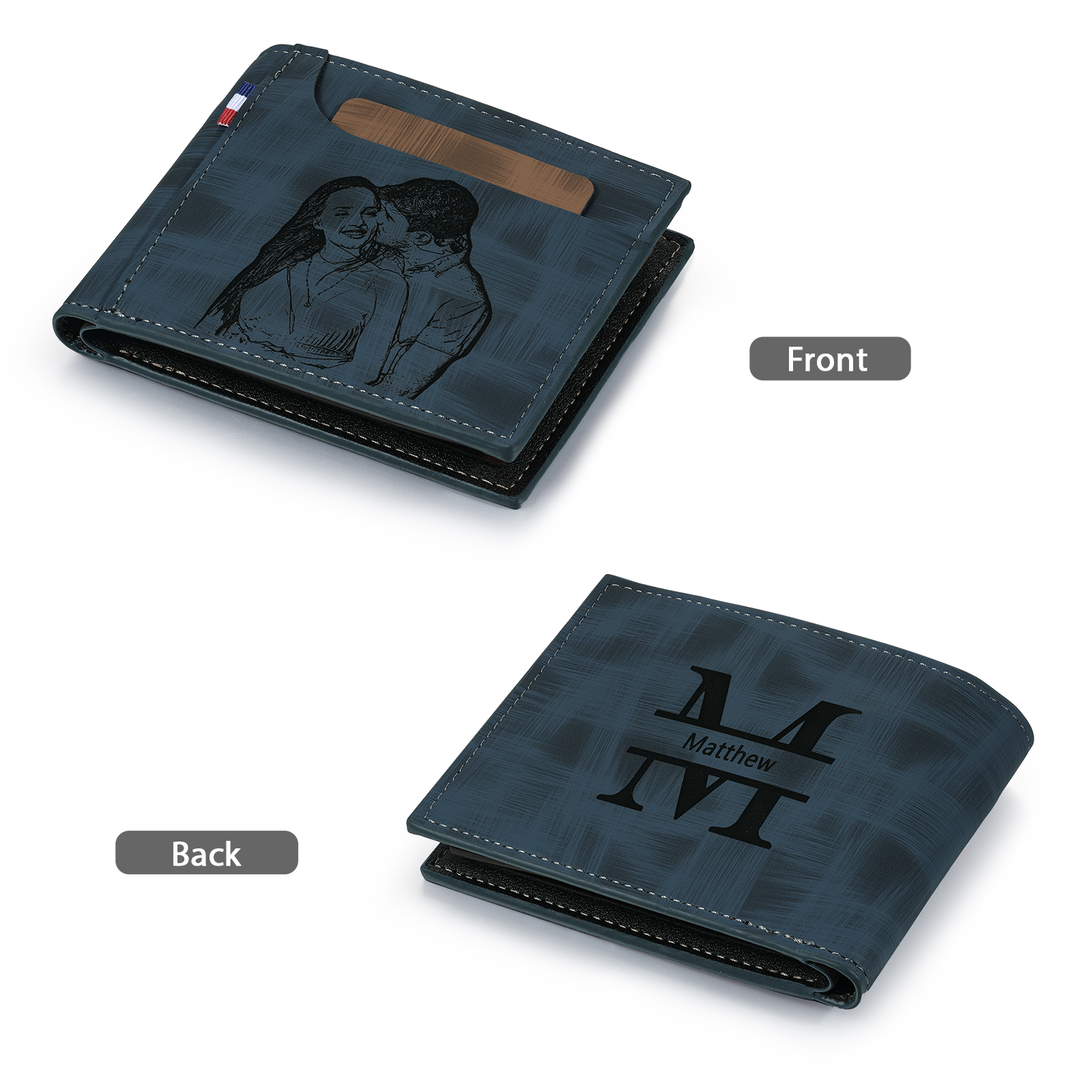 Portefeuille Classique 1 Prénom et Lettre Personnalisés avec Photo Porte-Monnaie Carte
