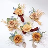 10PCS Retro Khaki Orange Caramel Wedding Catering Bridal Groom Guests Corsage Boutonniere Wrist Artificial Flower Bouquets