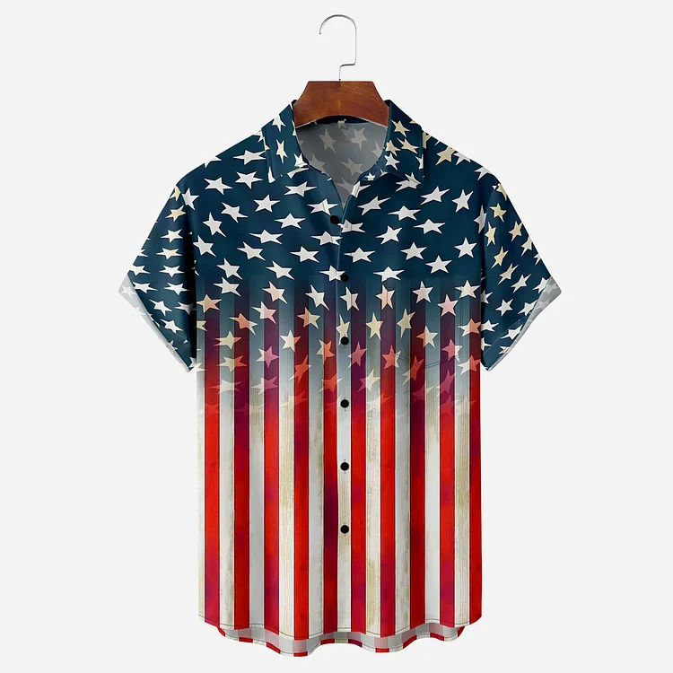 Vintage American Flag Chest Pocket Short Sleeve Shirts