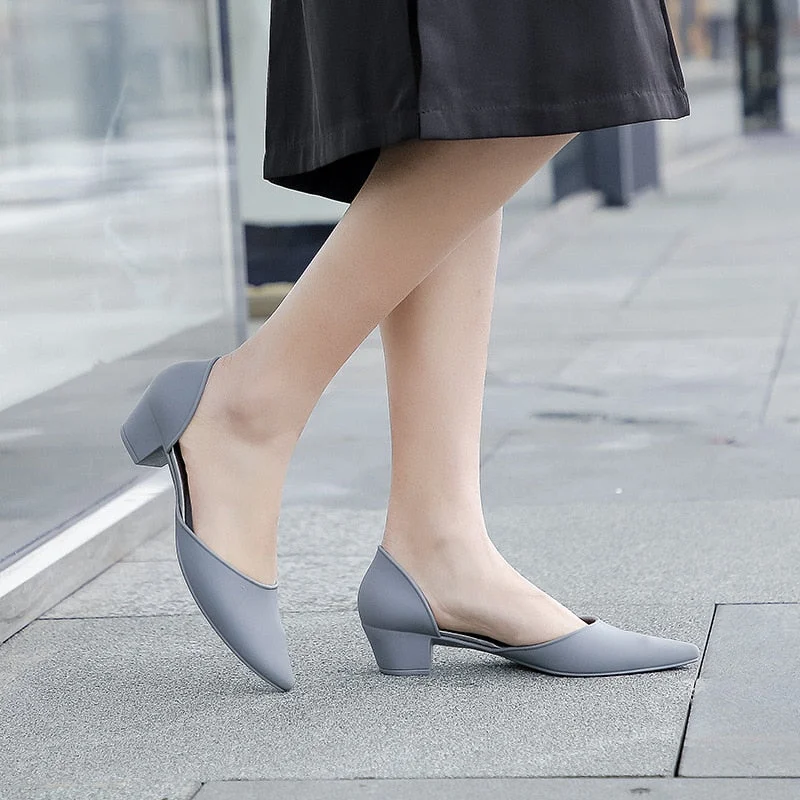 famous designer D'Orsay jelly med-high heels shoes woman pointed toe candy color pumps shallow mouth summer mules shoes sandals