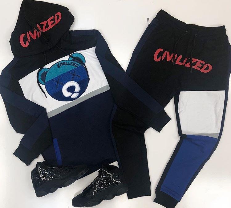 Fashion casual black XX bear print Hooded Sweater Set