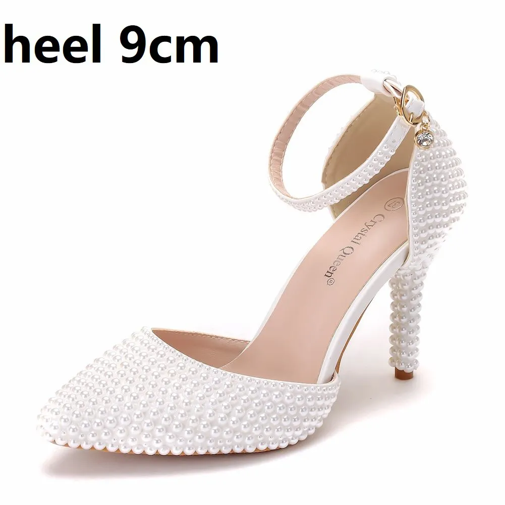 Breakj Breakj Cm White Pearl Tip-Pointed High-Heeled Sandals Fine Heel Size High Heeled Sandals Female Wedding Shoes Banquet