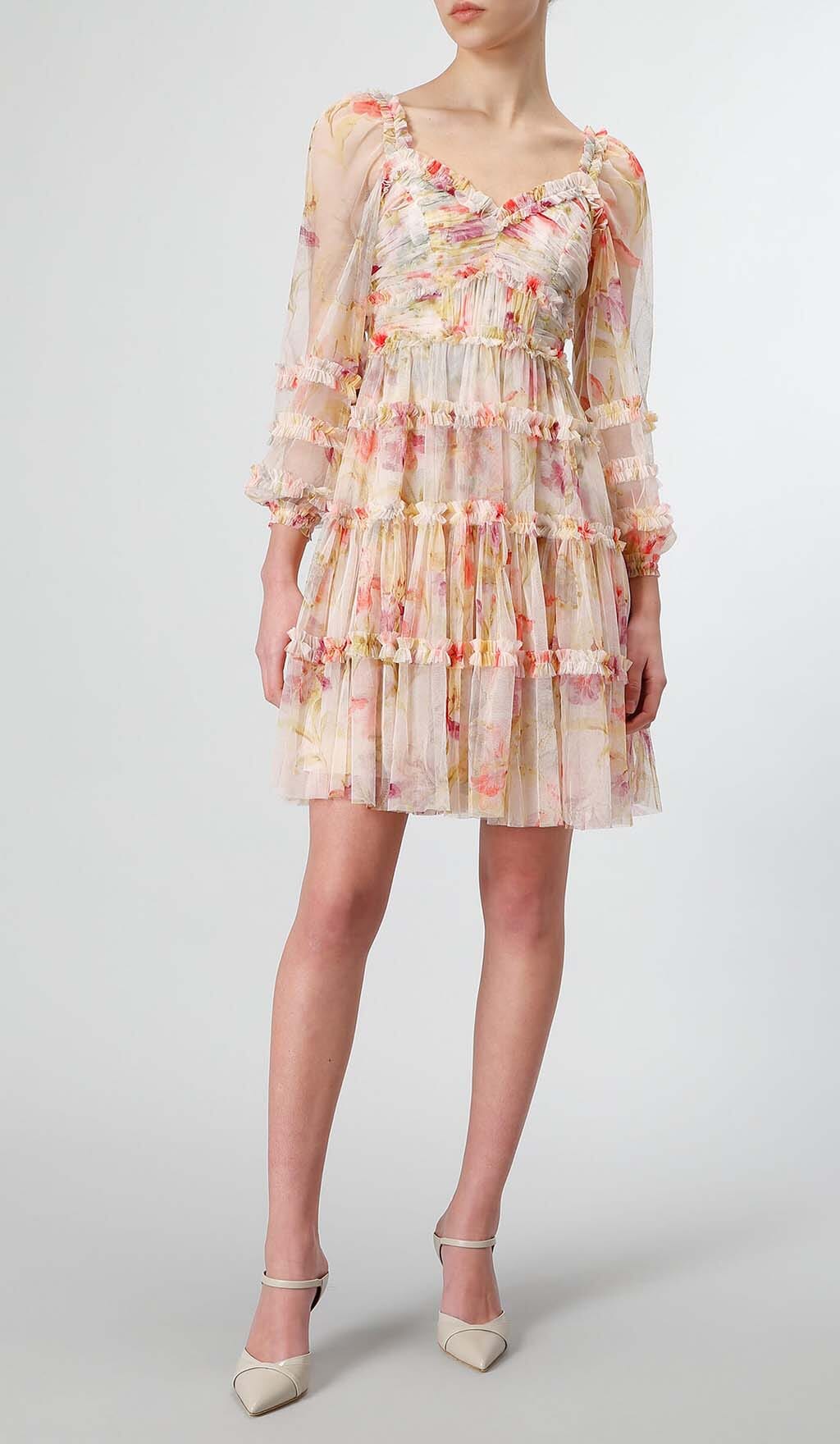 Floral-Print Ruffled Midi Dress Flowering Girl