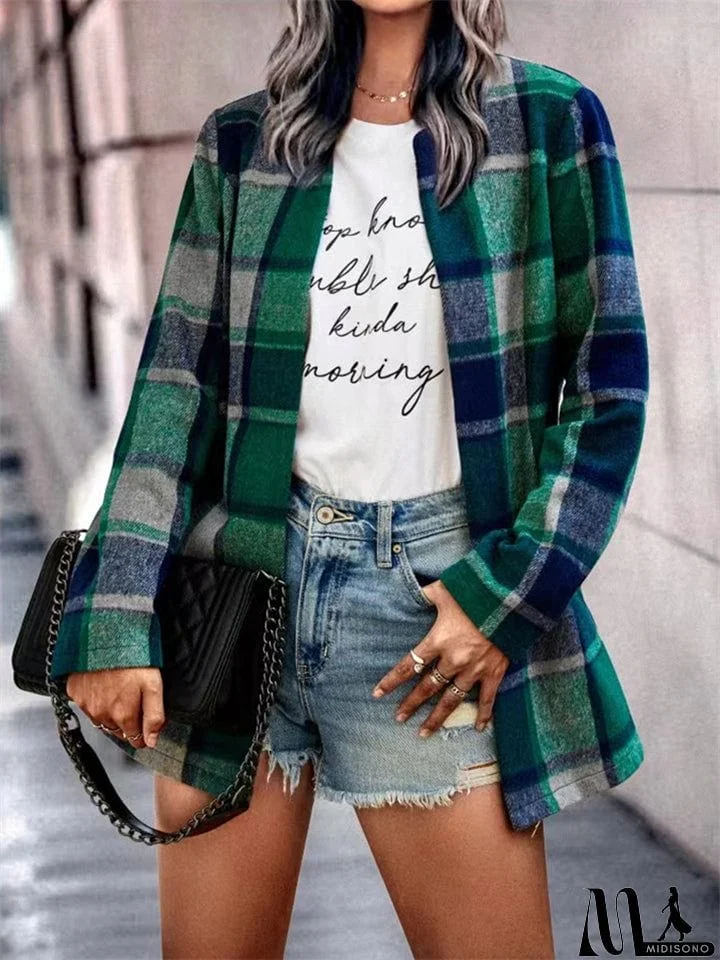MidiSono - Oversized Plaid Shacket Sweet Flannel Coats for Ladies