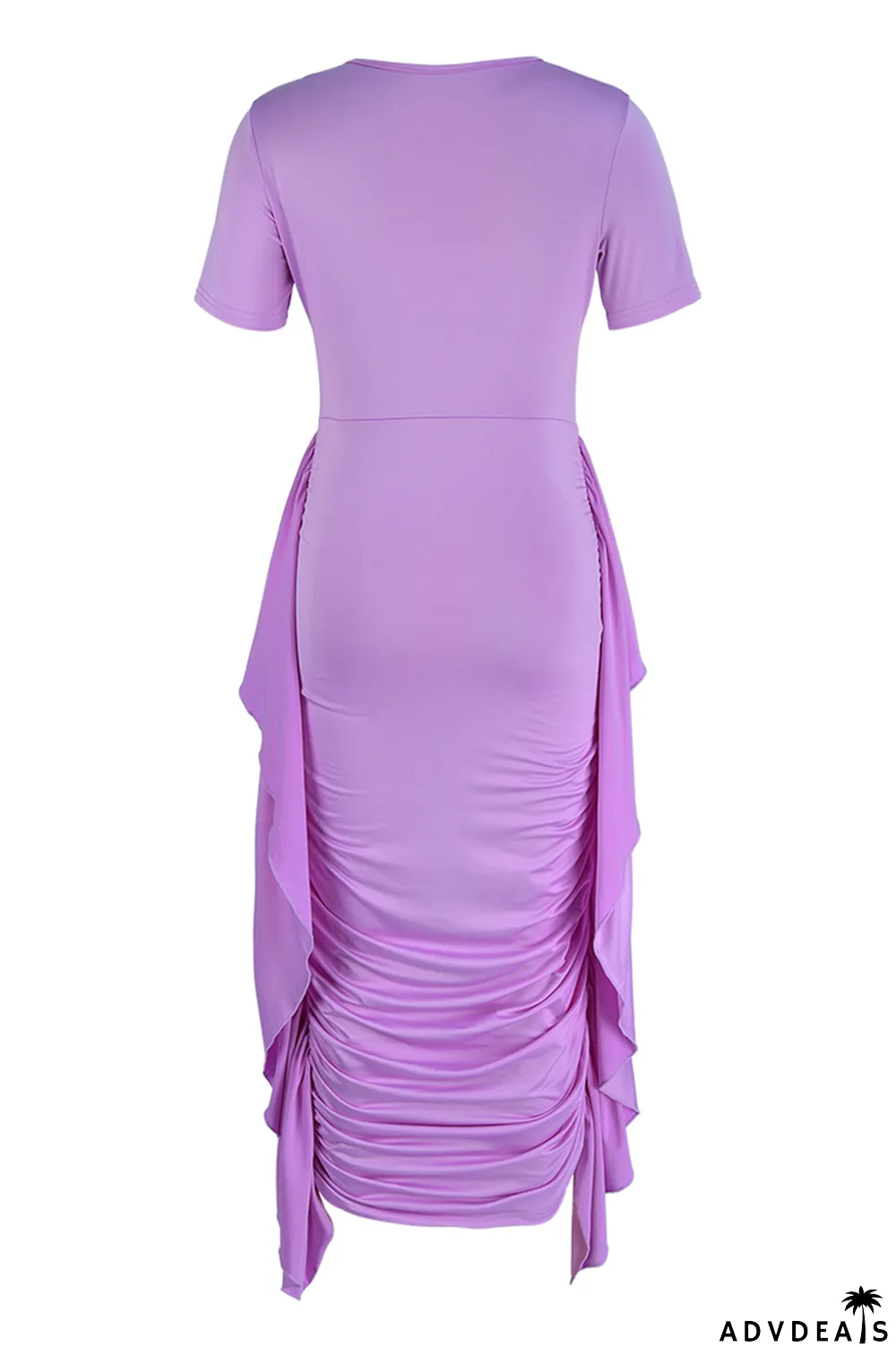 Brown Fashion Solid Flounce Fold O Neck Pencil Skirt Dresses