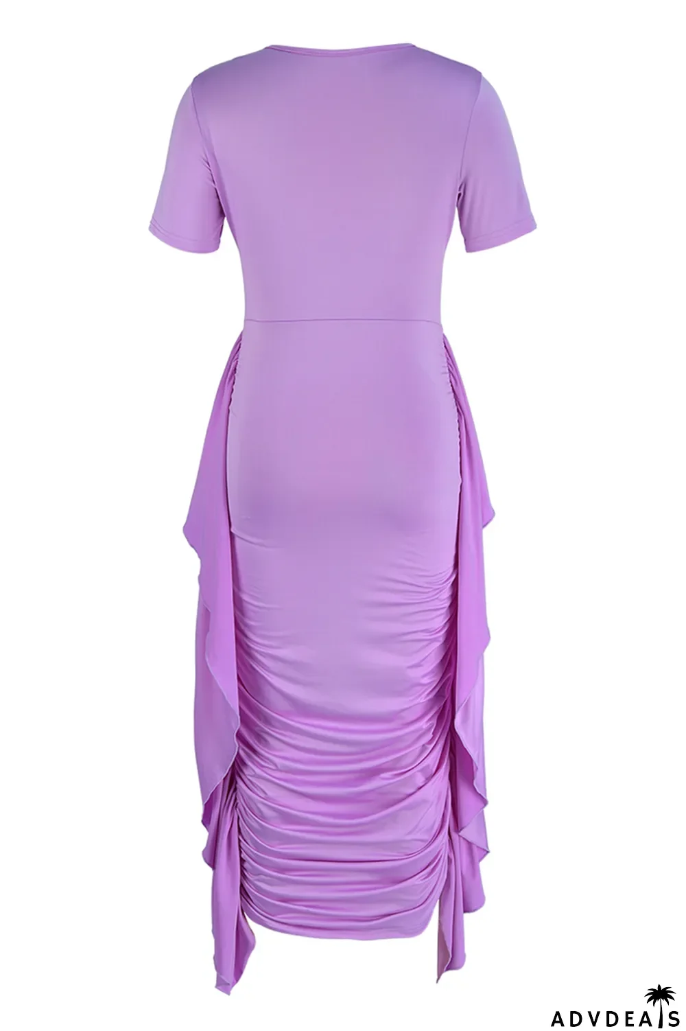 Brown Fashion Solid Flounce Fold O Neck Pencil Skirt Dresses