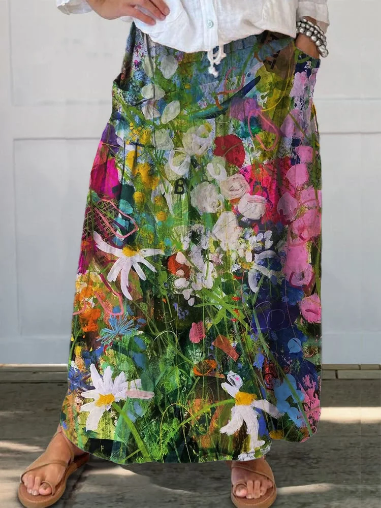 Oil Painting Elegant Flowers And Plants Printed Women's Casual Cotton And Linen