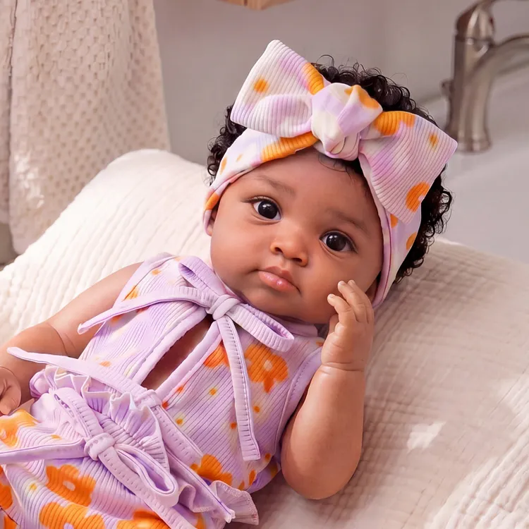 [Pre-Order] Babeside Mika 12"/16" African American Silicone Baby Girl Doll in Lavender Floral Outfit &ndash; Lifelike Gift for Girls
